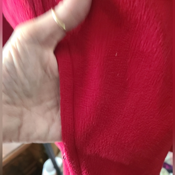 Red Fleece/Black Trim, Quarter-Zip Pullover With Zip Pockets. Great Shape - Picture 2 of 11